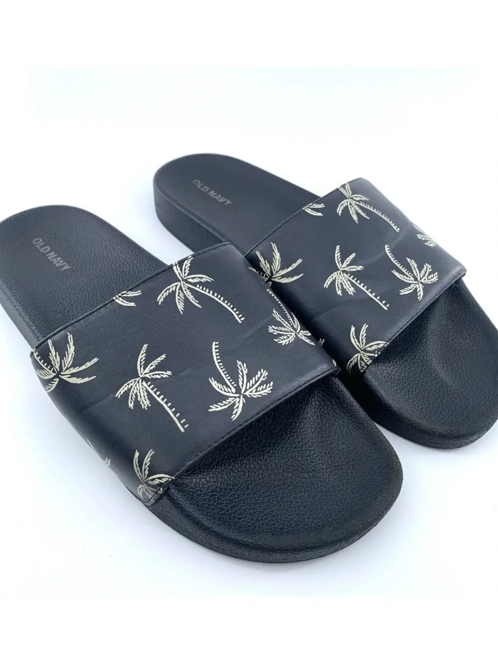 Old Navy Palm Tree Slide Sandals Men's 10–11 Black Comfort Pool Slides